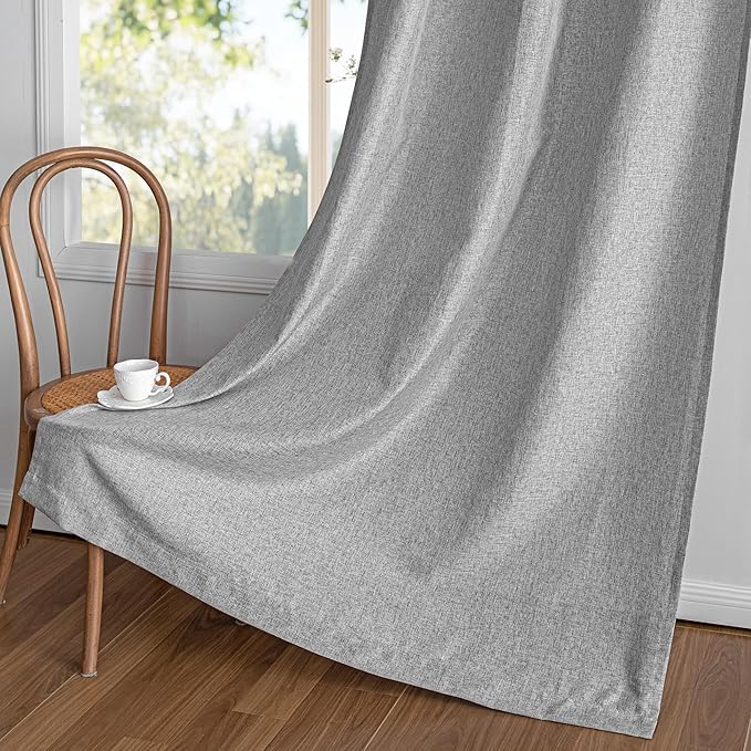 MYSKY HOME 95 Inch Sliding Door Curtains Farmhouse Light Filtering Privacy Curtain Drapes for Patio Door Living Room, Linen Look Texture Fabric Soft Bohemian Draperies, 50x95, Dove Grey, 2 Panels