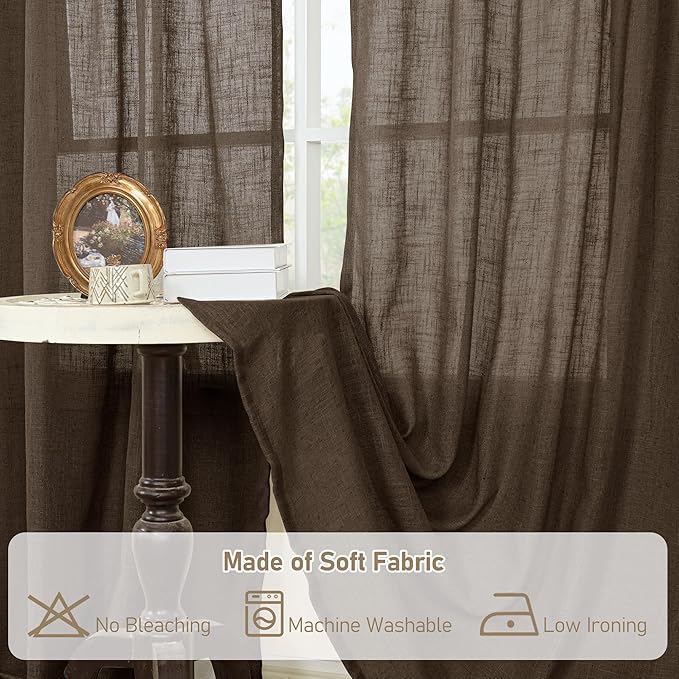 LAMIT 95 inches Long Linen Curtains for Living Room, Dark Brown Bronze Grommet Panels Light Filtering Semi Sheer Window Drapes for Bedroom/Dining Room, 2 Panels Set, 52 x 95 Inch