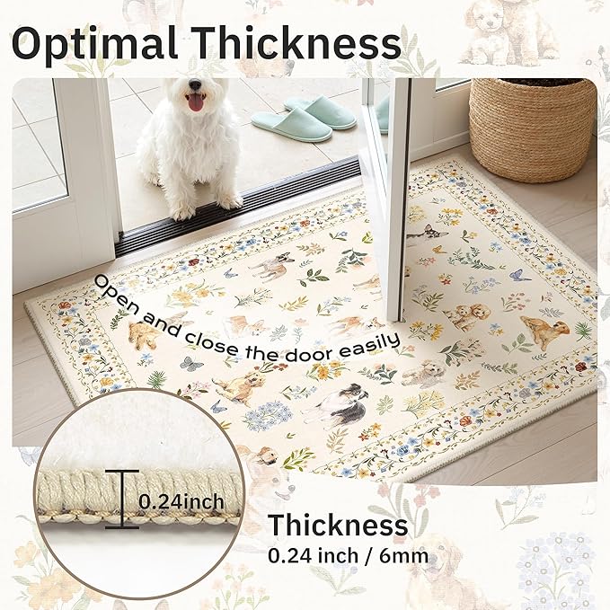 Dog 5x7 Area Rugs for Living Room, Machine Washable Animal Floral Vintage Rug Non-Slip Low Pile Soft Throw Rugs for Kitchen Dining Room Bedroom Nursery Playroom (5 x 7,Beige)