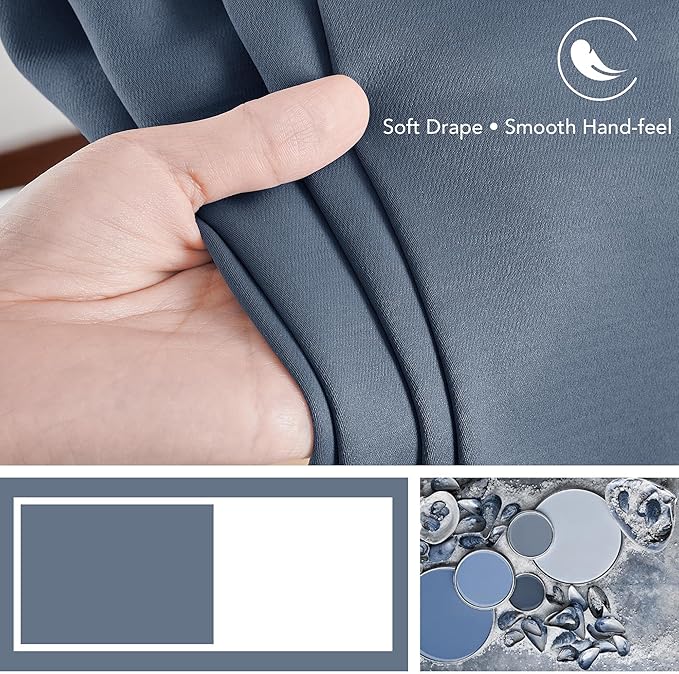 Deconovo Blackout Curtains, Thermal Insulated, W52 x L84 2 Panels, Back Tab, Machine Washable, Room-Darkening Drapes for Bedroom/Living Room Stone Blue