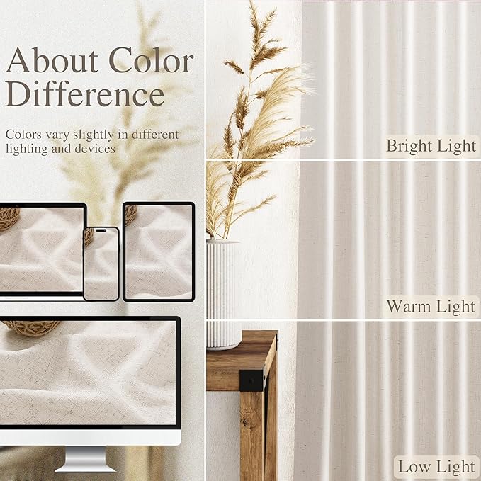 Beige Flax Linen Curtains 84 inches Long for Living Room 2 Panel Tan Burlap Textured Linen Drapes Semi Sheer Privacy Window Curtain Vintage Country Rustic Farmhouse Curtain for Dinning Room