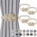 NICEEC 4 Pack Mini Magnetic Curtain Tiebacks Nordic Simple Style Drape Tie Backs Elegant Hand Weave Rope Knot Decorative Curtain Holdbacks for Home & Office Thin Window Drapery (Beige)