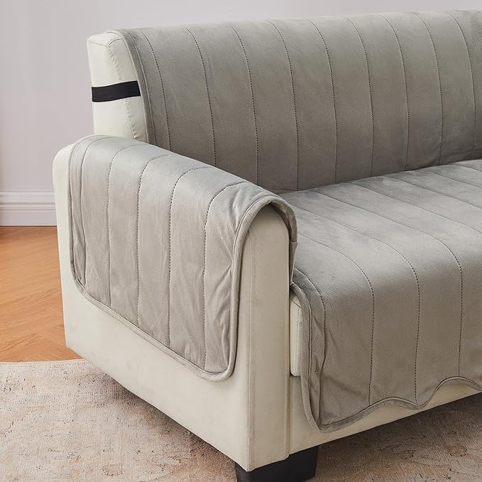 Great Bay Home Velvet Recliner Cover - Washable Slipcover Furniture Protector with Elastic Straps - Furniture Cover for Dogs, Kids, and Pets - Stitched Detail (Wild Dove Grey)