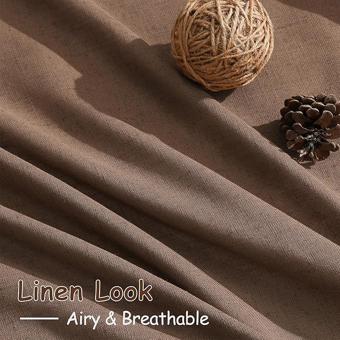 Caramel Brown Linen Curtains 120 Inch Extra Long for Living Room Back Tab Light Filtering Semi Sheer Drapes Modern Farmhouse Decor Cotton Textured Curtain for Floor to Ceiling High Window 52x120