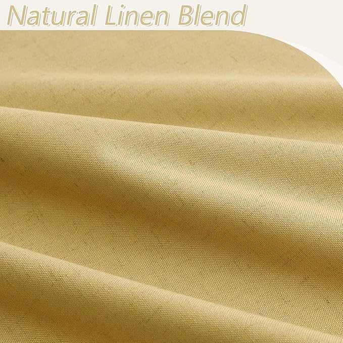 Guken 100% Blackout Curtains 90 Inch Length 2 Panels Set for Living Room Bedroom Back Tab Thermal Insulated Black Out Linen Drapes Room Darkening Window Curtains 90 Inches Long,Gold