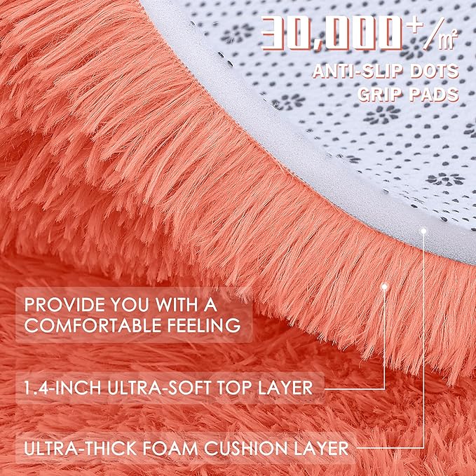 OLANLY 5x7 Machine Washable Large Area Rugs for Living Room, Bedroom, Soft Fluffy Shaggy Bedside Rug, Indoor Floor Carpet for Kids Girls and Boys, Dorms, Nursery, Home Decor Aesthetic, Coral Red
