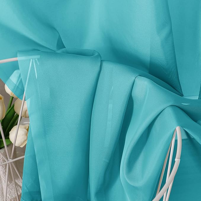 Aiyufeng Turquoise Sheer Curtains 90 Inches Long 2 Panels Set, Light Filtering Soft Airy Voile Rod Pocket Turquoise Sheer Window Drapes for Bedroom Living Room, Each 42Wx90L Inches