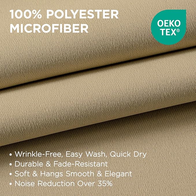 Joydeco Blackout Curtains 72 inches Long 2 Panels Set, Thermal Insulated Long Curtains & Drapes 2 Burg, Room Darkening Grommet Drapes for Bedroom Living Room Windows (W42 x L72 Inch, Beige)