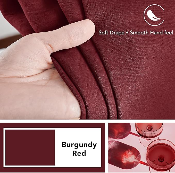 Deconovo Blackout Curtains, Thermal Insulated, W70 x L95 2 Panels, Back Tab, Machine Washable, Room-Darkening Drapes for Bedroom/Living Room Burgundy Red