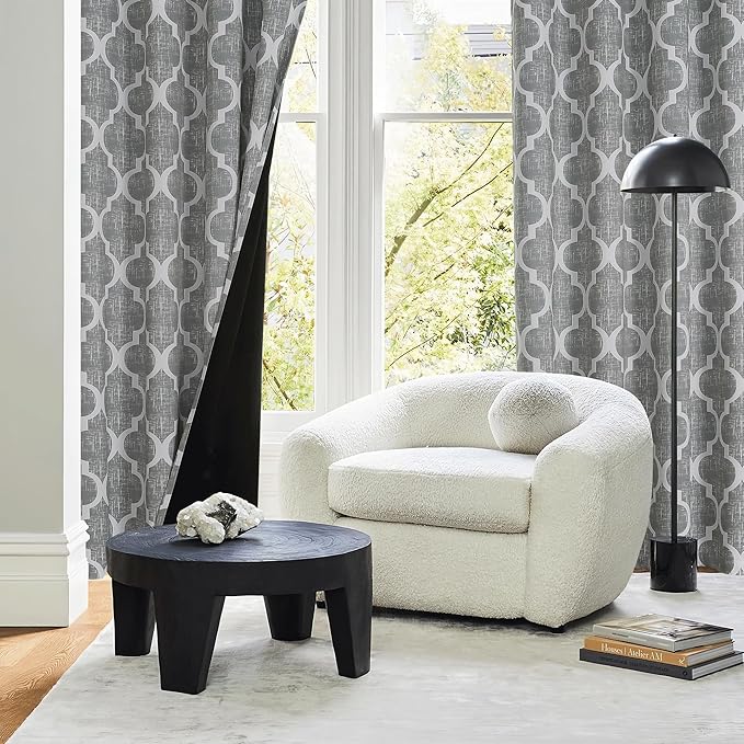Beauoop 100% Blackout Curtains 84 Inches Long 2 Panels for Bedroom Living Room Grey Moroccan Geo Room Darkening Thermal Insulated Soundproof Grommet Top Window Treatments Drapes, 50x84 Set of 2