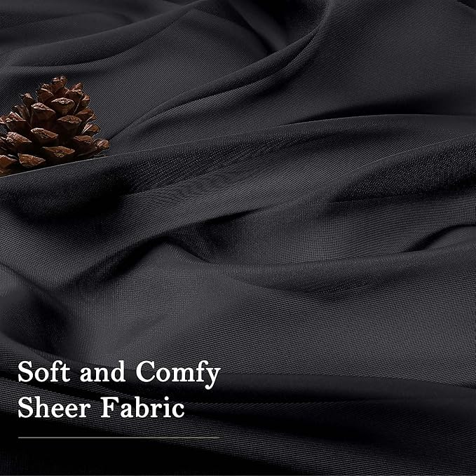 Lecloud Black Sheer Curtains 120 Inches Long 2 Panels, Balance Light & Privacy Voile Window Curtains, Solid Sheer Curtain Drapes for Living Room Balcony Big Windows, 59" W x 120" L
