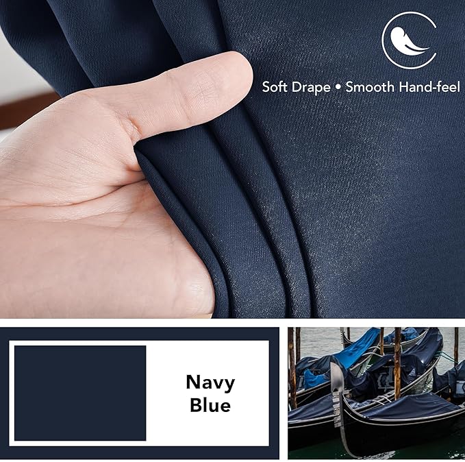 Deconovo Blackout Curtains, Thermal Insulated, W70 x L108 2 Panels, Back Tab, Machine Washable, Room-Darkening Drapes for Bedroom/Living Room Navy Blue