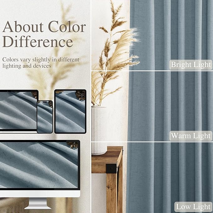 Nanspring Light Blue Linen Curtains 80 Inches Long 2 Panels Set for Living Room Bedroom Rod Pocket Back Tab Light Filtering Drape for Protect Privacy Curtain Modern Farmhouse Decor 52x80