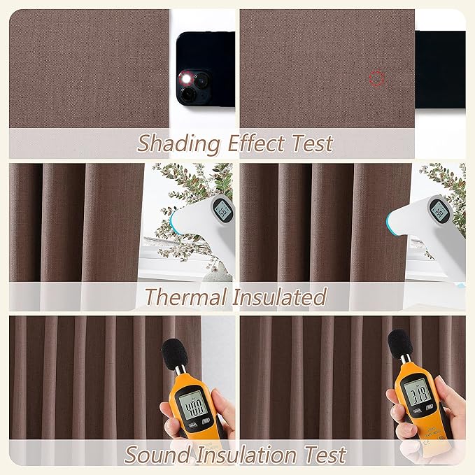 Guken 100% Blackout Curtains 120 Inch Length 2 Panels Set for Living Room Bedroom Back Tab Thermal Insulated Black Out Linen Drapes Room Darkening Cappuccino,52x120
