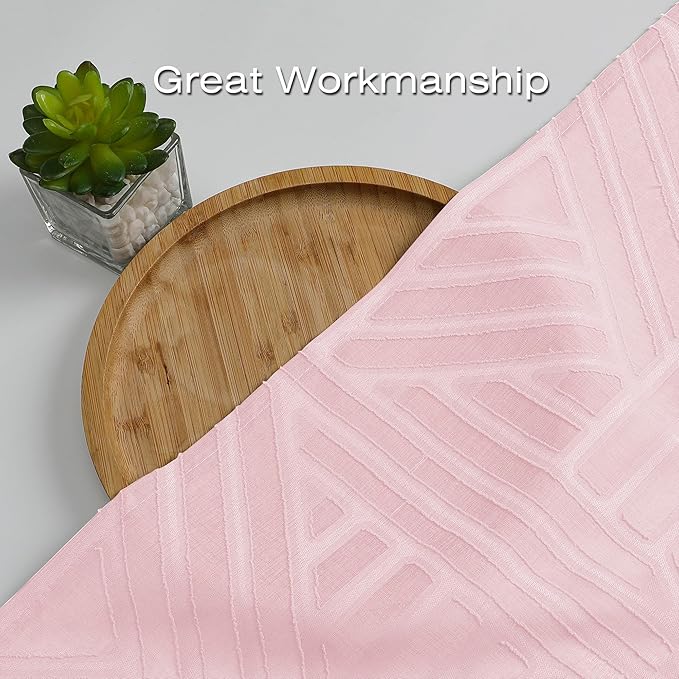 Simplebrand Blush Semi Sheer Curtains 63 Inch Length 2 Panels, Light Filtering Geometric Jacquard Clip Textured Short Sheer Curtains for Bedroom，Modern Elegant Window Curtains Drapes，42x63 inch