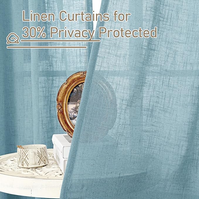 LAMIT Stone Blue 72 inch Linen Curtains for Living Room 2 Panels, Linen Textured Light Filtering Semi Sheer Back Tab and Rod Pocket Panels for Bedroom/Farmhouse, 52 x 72 Inch