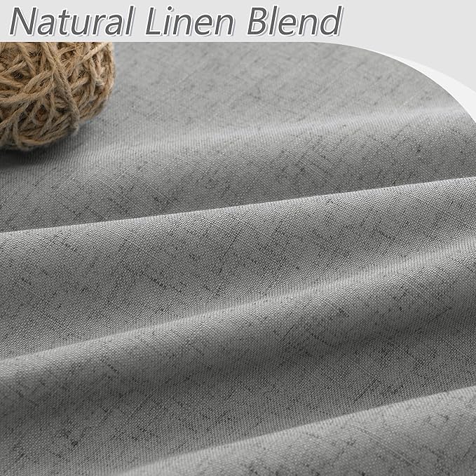 Guken Dark Grey 100% Blackout Linen Curtains 96 Inch Length 2 Panels Set for Living Room Bedroom Back Tab Rod Pocket Thermal Insulated Black Out Drapes Room Darkening Farmhouse Window Curtains,52x96