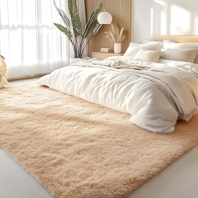 OLANLY 6x9 Machine Washable Large Area Rugs for Living Room, Bedroom, Soft Fluffy Shaggy Bedside Rug, Indoor Floor Carpet for Kids Girls and Boys, Dorms, Nursery, Home Decor Aesthetic, Beige