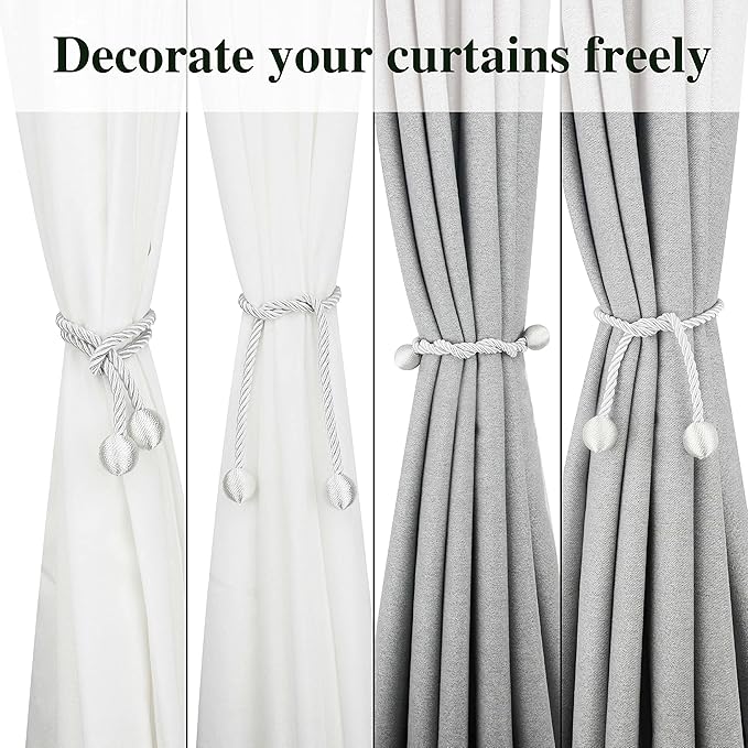 Curtain Tiebacks Outdoor Elegant Decorative Tie Backs Modern Rope Tiebacks for Drapes Window Curtain Holdbacks for Draperies (White, 2)