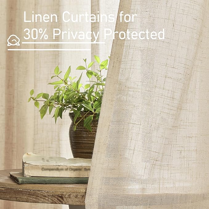 LAMIT Light Filtering Linen Curtains 84 inches Long for Bedroom, Faux Linen Textured Semi Sheer Back Tab and Rod Pocket Burlap Boho Modern Drapes for Living Room/Farmhouse, 2 Panels, 38 x 84 Inch