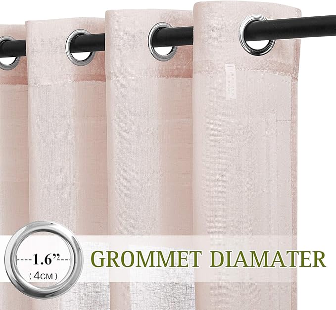 NICETOWN Pink Curtains Linen Sheer Textured, Grommet Semi Sheer Linen Weave Window Drapes Privacy with Light Filtering for Girls Room/Princess Room, W52 x L90, Dusty Blush, 2 Panels