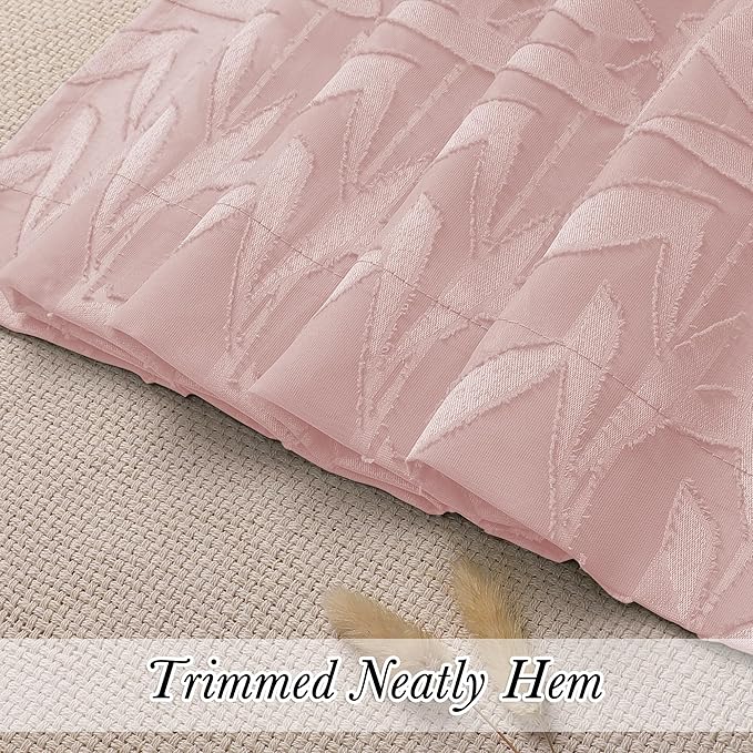 Lecloud Leia Blush Pink Sheer Kitchen Curtains 30 Inch Length 2 Pcs, Leaf Textured Voile Modern Jacquard Tiers, Dual Rod Pocket Window Treatments for Bedroom Living Room, Each Panel 28" W x 30" L