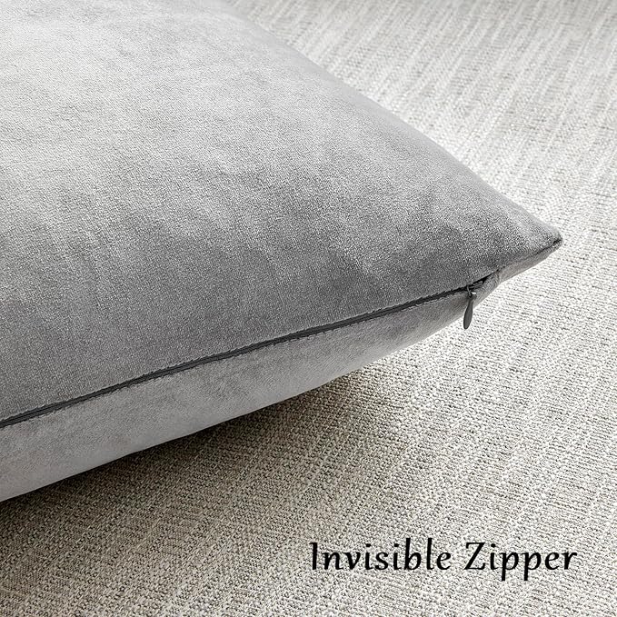 GIGIZAZA Pillow Covers 22x22 Silver Grey Set of 2 Velvet Square Throw Pillow Covers Modern Decorative Pillows for Living Room Couch Luxury Big Pillow Cases