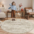 Soalmost 5x5 Brown Round Rug 5ft Living Room Circle Rug Vintage Round Area Rug Non Slip Indoor Carpet for Entryway Dining Room Bedroom