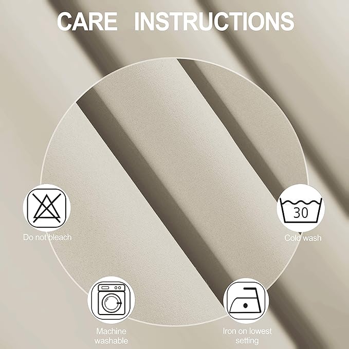 LEMOMO Light Beige Thermal Blackout Curtains/42 x 63 Inch/Set of 2 Panels Room Darkening Curtains for Bedroom
