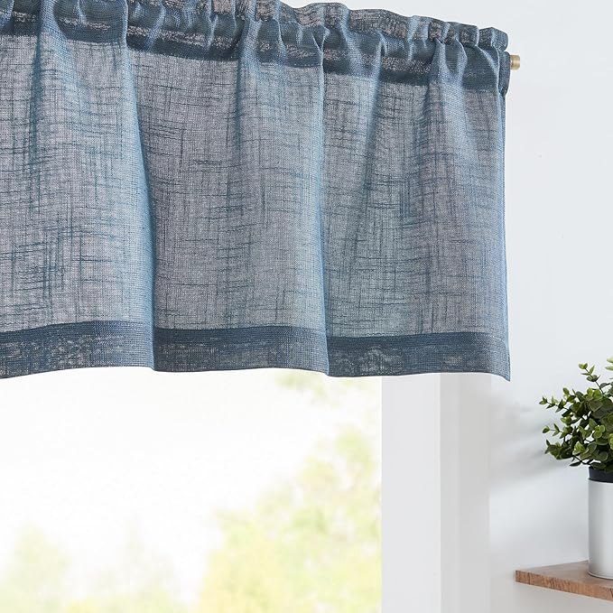 jinchan Sheer Valance Curtain Linen Textured Valance for Kitchen Living Room Bedroom Voile Window Light Filtering Farmhouse Country Rod Pocket 1 Panel 16 Inch Length Navy Blue
