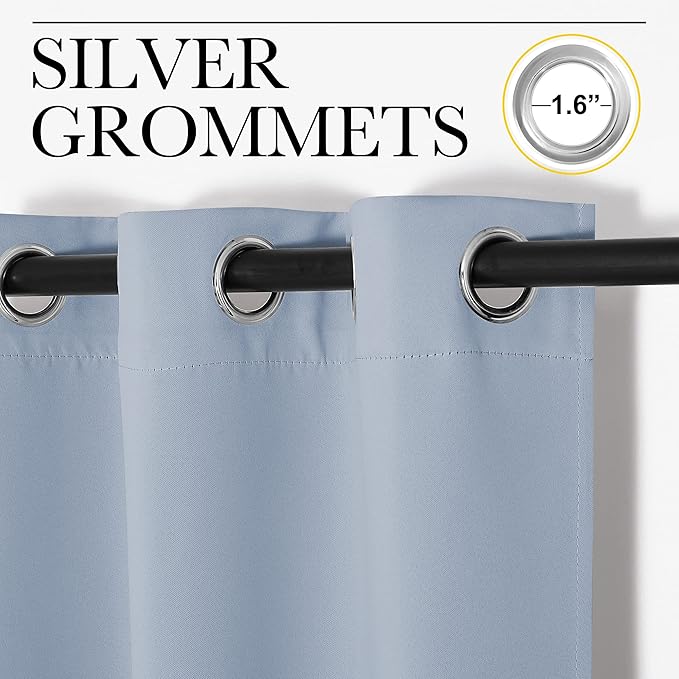 NICETOWN Kitchen Blackout Short Curtain Panels for Bedroom, Vintage Blue, 2 Panels, W42 x L45 -Inch, Thermal Insulated Grommet Top Blackout Draperies and Drapes
