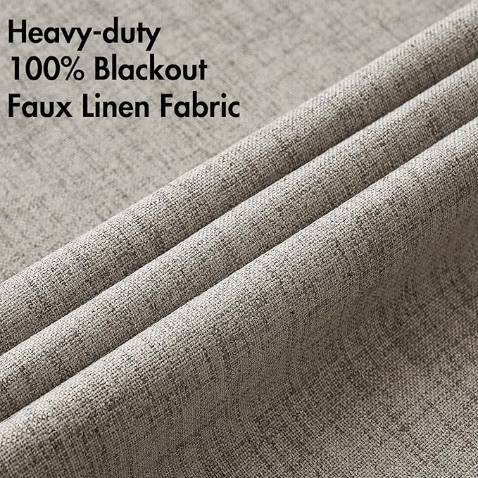 MIULEE Linen Curtains 90 Inches Curtains for Bedroom 100% Blackout Thermal Insulated Greige Curtains Grommet Room Darkening Drapes for Living Room Nursery 52x90 Inch (2 Panels)