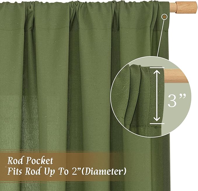 LAMIT Olive Green Linen Curtains for Bedroom, Faux Linen Textured Light Filtering Drapes Rod Pocket Boho Neutral Christmas Panels for Farmhouse/Living Room, 2 Panels, 52 x 72 Inch