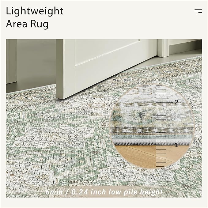Soalmost 5x7 Area Rugs Green/Brown Low Pile Indoor Washable Trendy Faded Style Rugs for Bedroom Living Room Dining Room Foldable Non-Slip Thin Print Home Office Mat