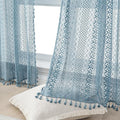 WAZZIO Boho Lace Curtains 63 Inches 2 Panel,Light Filtering Privacy Tassel & Geometry Crochet Semi Sheer Curtain Drapes for Bedroom Living Dining Room,Rod Pocket & Tassel,Light Slate Blue