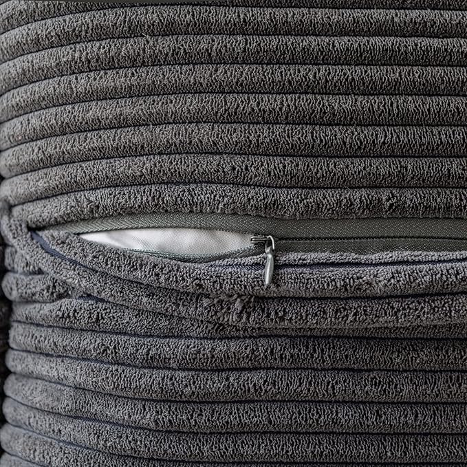 MIULEE Dark Grey Corduroy Pillow Covers 16x16 Inch with Splicing Set of 2 Soft Boho Striped Pillow Covers Broadside Decorative Textured Pillowcases for Couch Cushion Bed Livingroom