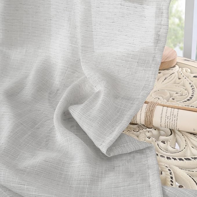 BGment Light Grey Linen Curtains 54 Inch Length for Window - Rod Pocket Short Drapes Light Filtering for Living Room Bedroom Decorative Lightweight Natural Rustic, 2 Panels Set, 42 X 54 Inch