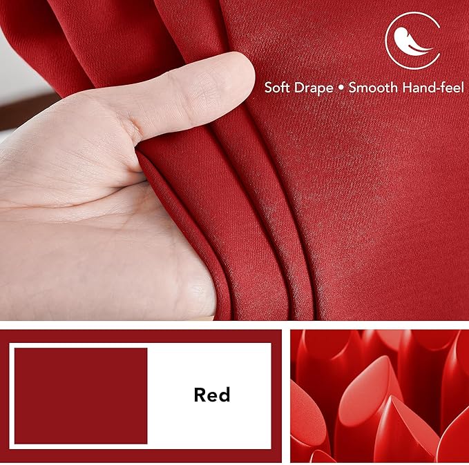 Deconovo Christmas Blackout Curtains, Thermal Insulated, W42 x L63 2 Panels, Back Tab, Machine Washable, Room-Darkening Drapes for Bedroom/Living Room Red