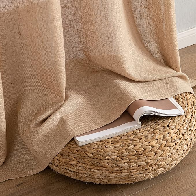 MIULEE Light Brown Linen Curtains 63 Inch Length 2 Panels for Bedroom Living Room, Soft Thick Linen Textured Natural Window Drapes Semi Sheer Light Filtering Back Tab Rod Pocket Burlap Look Decor