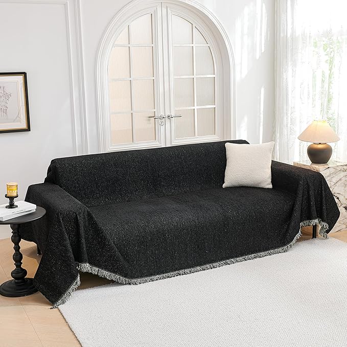 MYSKY HOME Black Couch Covers, Couch Cover 2 Cushion Sofa Pet Couch Cover for Sofa, Sectional Couch Covers L Shape Throw Sofa Cover, Soft Washable Pets Covers for 2 Cushion, 71"x118", Black