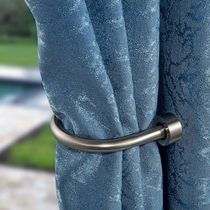 Drapery Holdback, Quality Metal Decorative Curtain Holdbacks with Zinc Alloy Cap Finials,Rust-Proof, Set of 2 Window Curtain Holdbacks,Satin Nickel