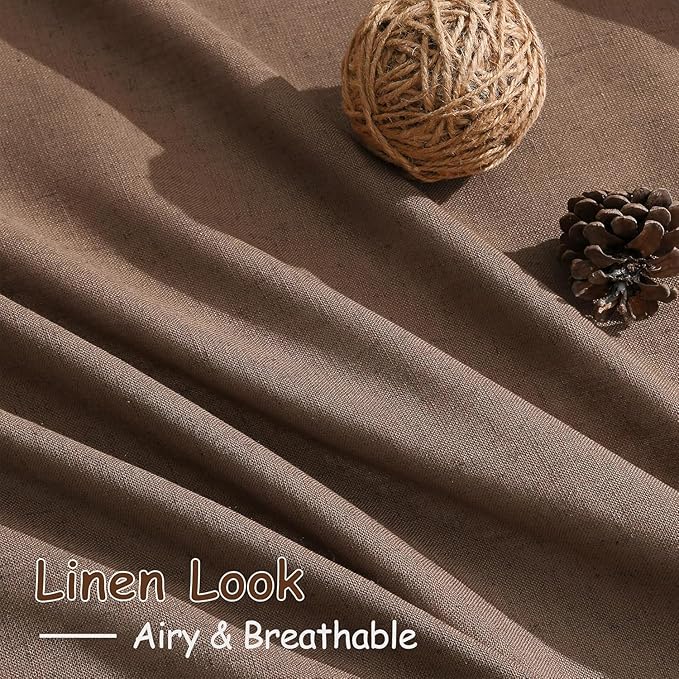 Caramel Brown Linen Curtains for Living Room Extra Long 126 Inches Long Back Tab Light Filtering Semi Sheer Curtain Vintage Rustic Decor Floor to Ceiling High Window for Bedroom 52x126, 2 Panels