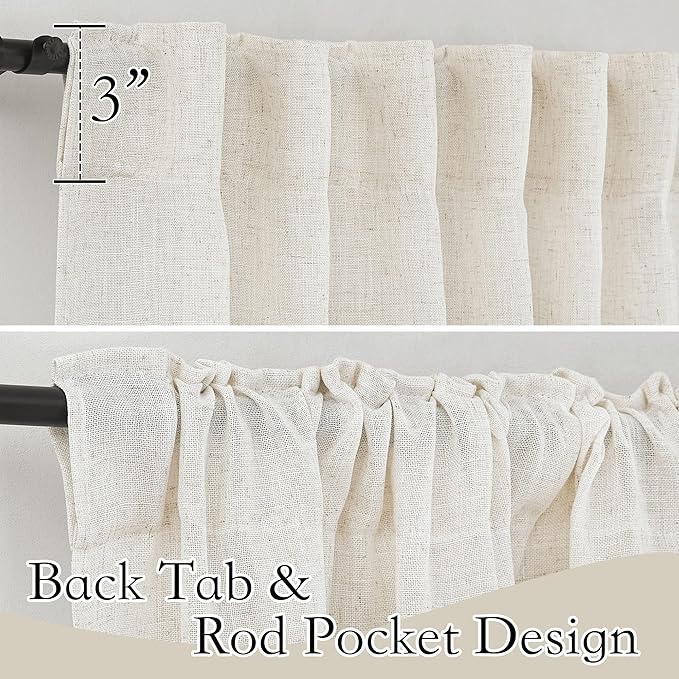 RYB HOME Sheer Linen Blend Curtains - Privacy Semi Translucent Linen Texture Draperies Soften Sunlight Glare Farmhouse Window Curtains for Living Room Cafe Laundry Room, 52" W x 72" L, 2 Panels