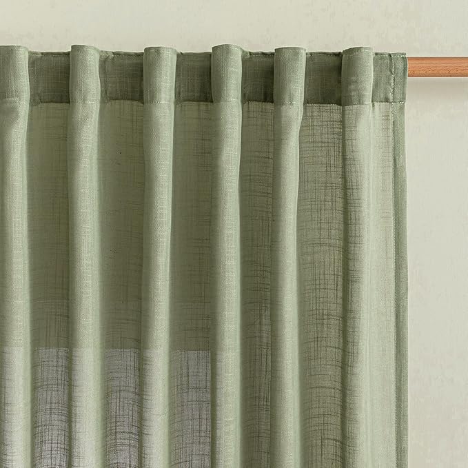 MYSKY HOME Sage Green Curtains 96 Inches Long for Living Room Sliding Glass Door Semi Sheer Drapes Light Filtering Window Treatments Soft Farmhouse Style Privacy Protect Back Tab, 50" x 96", 2 Panels