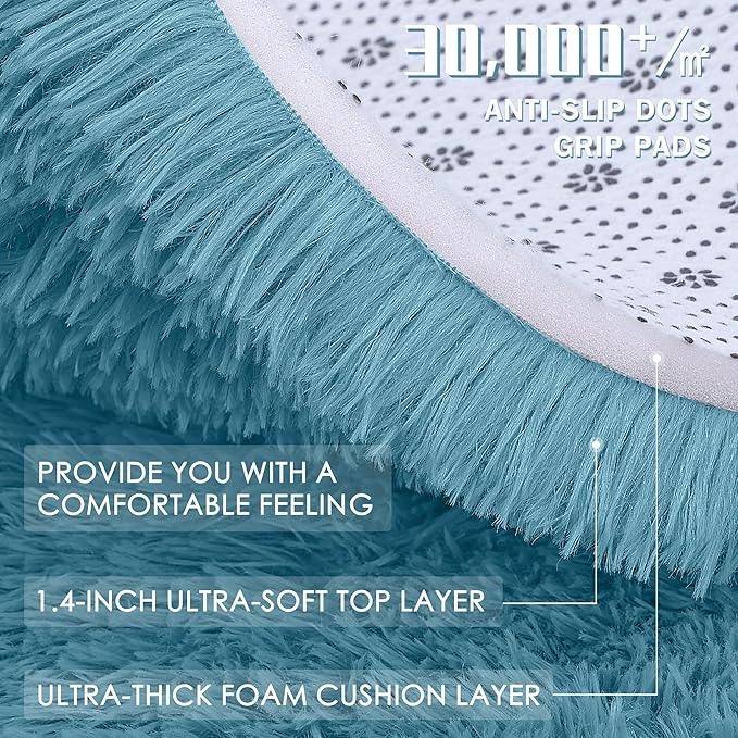 OLANLY Slate Blue Round Rugs for Bedroom - Machine Washable, 7 ft Circle Area Rugs for Living Room, Soft and Fluffy Shaggy Carpet for Teen Girl and Boys, Nursery Rooms, Dorms, Home Decor Aesthetic