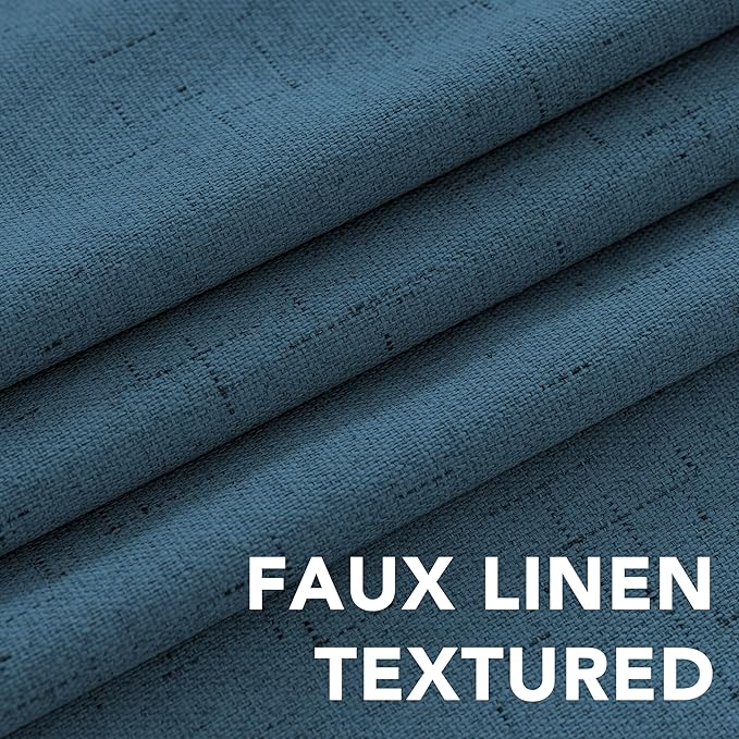 H.VERSAILTEX Linen Blackout Curtains Durable Thick Textured Linen Look 100% Blackout Patio Door Curtain Anti Rust Grommet Extra Wide Sliding Door Curtain Panel, Blue Sapphire, W100 x L96 inch