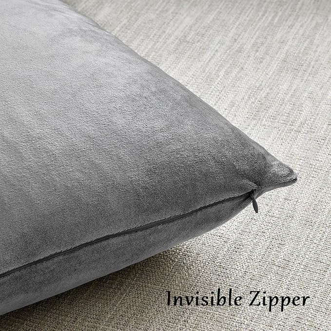 GIGIZAZA 12x20 Velvet Small Pillow Covers, Set of 2 Dark Grey Lumbar Throw Pillows Modern Covers for Living Room Decorative Luxury Solid Couch Sofa Pillow Cases