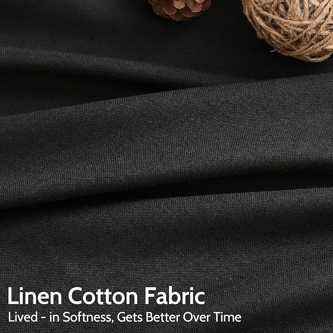 Vintage Black Linen Curtains for Living Room 90 Inches Long Light Filtering Semi Sheer Curtain Back Tab and Rod Pocket Privacy Luxury Gothic Vintage Decor Drapes for Bedroom Office 52x90, 2 Panels