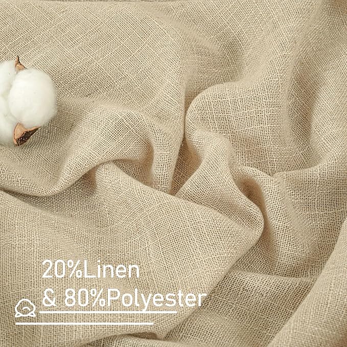 LAMIT Linen Kitchen Curtains 24 Inch Length, Semi Sheer Light Filtering Window Panels Back Tab and Rod Pocket Drapes for Basement/Small Windows, 25 x 24 Inch, 2 Panels