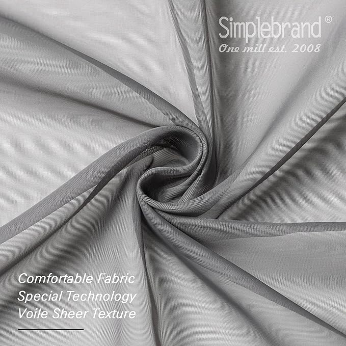Simplebrand Grey Sheer Curtains 96 Inches Long, Light Filtering Rod Pocket Solid Color Window Sheer Curtain Panels, Elegant Curtains & Drapes for Living Room, 2 Panels (Charcoal Grey, 42" W x 96" L)